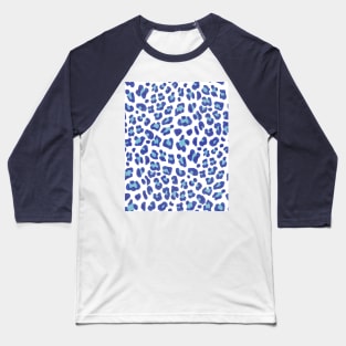 Leopard Print-Navy & Turquoise on White Baseball T-Shirt